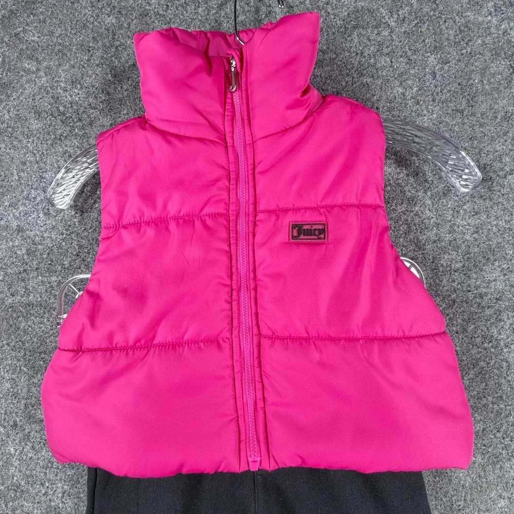 Juicy Couture Cargo Sweatpants Puffer Vest Girls 6 Pink Streetwear Outfit Set